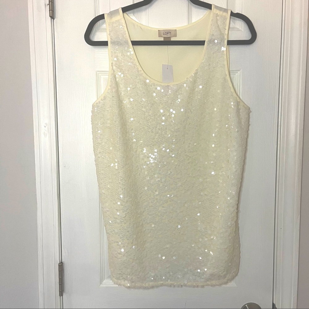 ANN TAYLOR LOFT white sequin camisole tank top